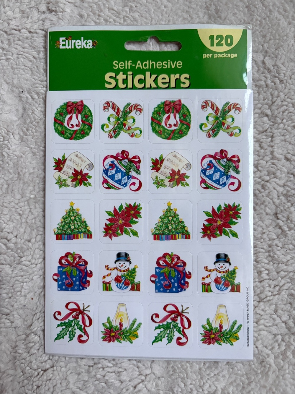 Vintage 2003 Eureka Christmas Self-Adhesive Stickers - New 120 Pack